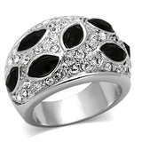 Alamode Rhodium Brass Ring with Synthetic Cat Eye in Jet - Alamode