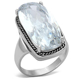 Alamode Rhodium Brass Ring with AAA Grade CZ in Clear - Alamode