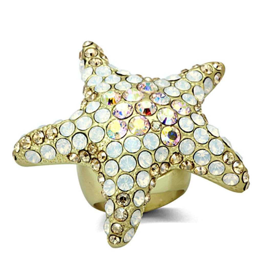 Alamode Matte Gold Brass Ring with Top Grade Crystal in Multi Color - Alamode - Flyclothing LLC