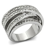 Alamode Rhodium Brass Ring with Top Grade Crystal in Clear - Alamode - Flyclothing LLC