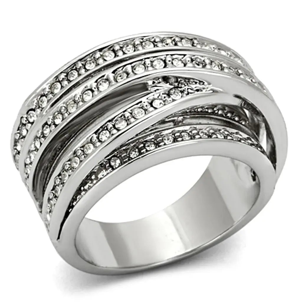 Alamode Rhodium Brass Ring with Top Grade Crystal in Clear - Alamode - Flyclothing LLC