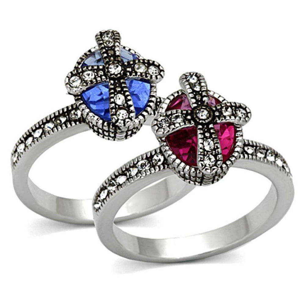 Alamode Rhodium Brass Ring with Synthetic Synthetic Glass in Multi Color - Alamode - Flyclothing LLC