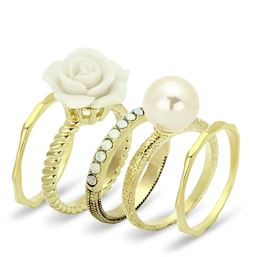 Alamode Gold Brass Ring with Synthetic Pearl in White - Alamode - Flyclothing LLC