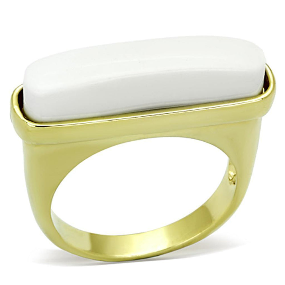 Alamode Gold Brass Ring with Synthetic Synthetic Stone in White - Alamode