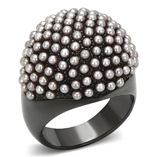 Alamode TIN Cobalt Black Brass Ring with Synthetic Pearl in Light Amethyst