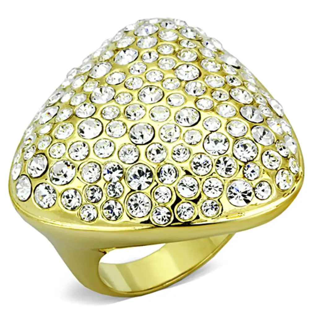 Alamode Gold Brass Ring with Top Grade Crystal in Clear - Alamode - Flyclothing LLC