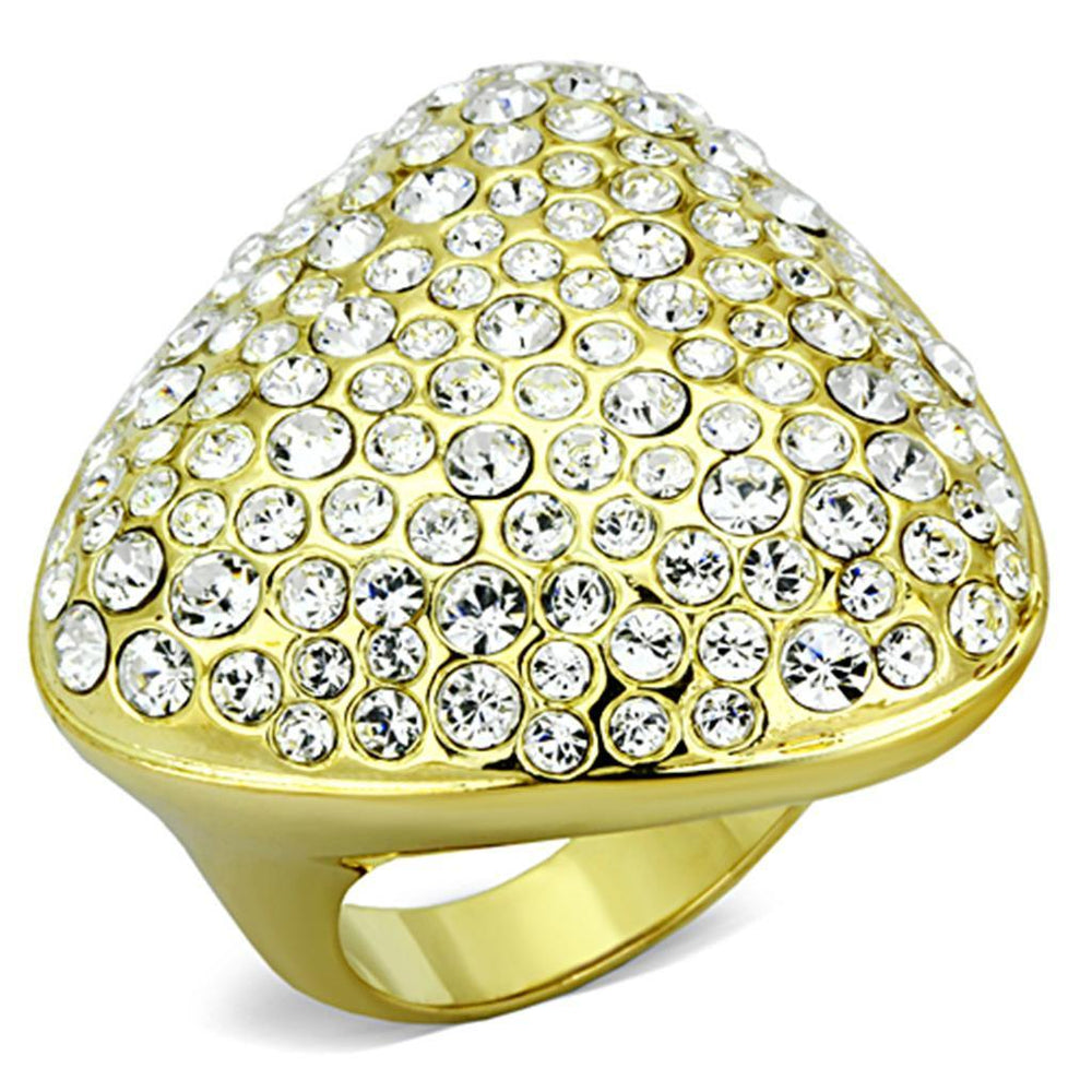 Alamode Gold Brass Ring with Top Grade Crystal in Clear - Alamode