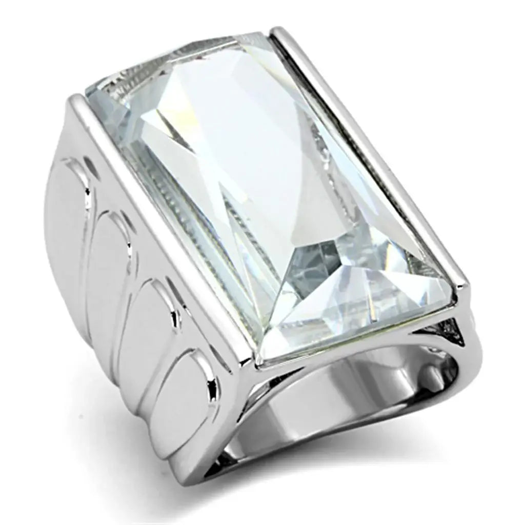 Alamode Rhodium Brass Ring with AAA Grade CZ in Clear - Alamode - Flyclothing LLC