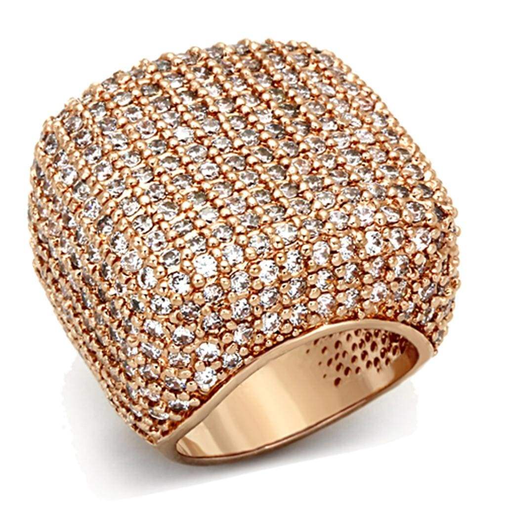 Alamode Rose Gold Brass Ring with AAA Grade CZ in Clear - Alamode - Flyclothing LLC