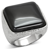 Alamode Rhodium Brass Ring with Semi-Precious Agate in Jet - Alamode