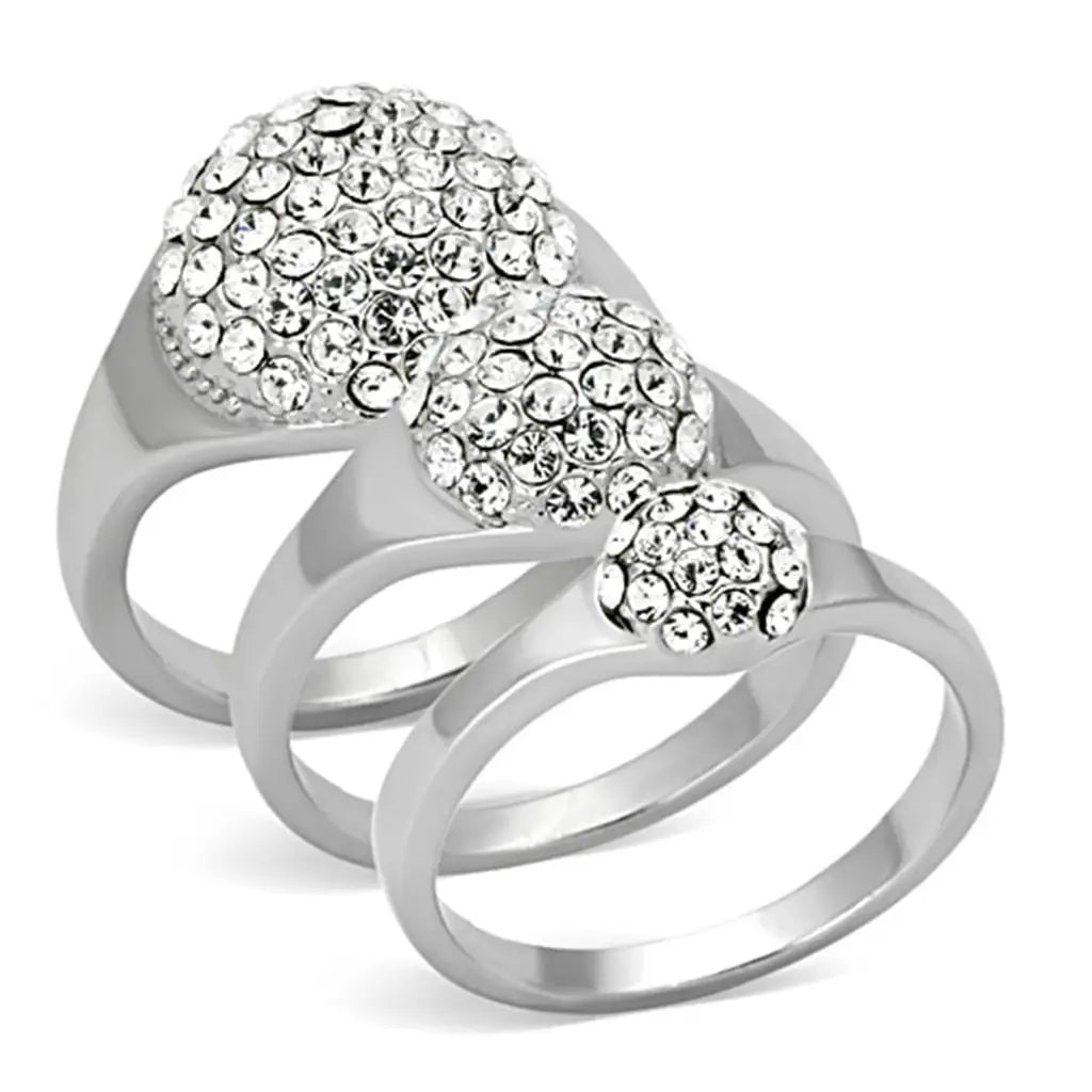 Alamode Rhodium Brass Ring with Top Grade Crystal in Clear - Alamode - Flyclothing LLC