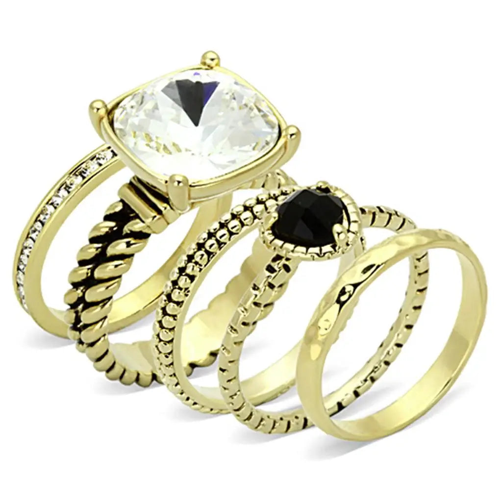 Alamode Gold Brass Ring with Top Grade Crystal in Clear - Alamode - Flyclothing LLC