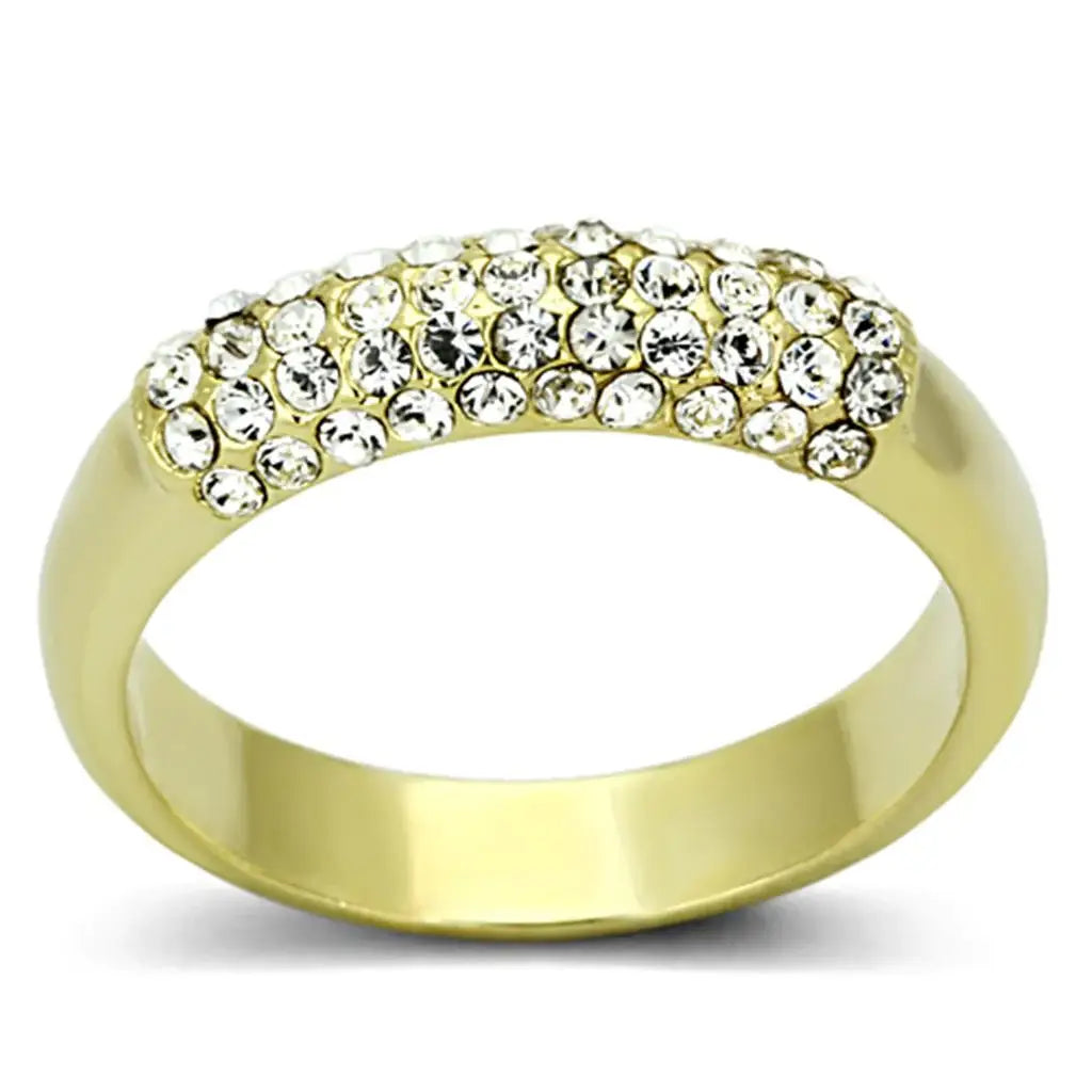 Alamode Gold Brass Ring with Top Grade Crystal in Clear - Alamode - Flyclothing LLC