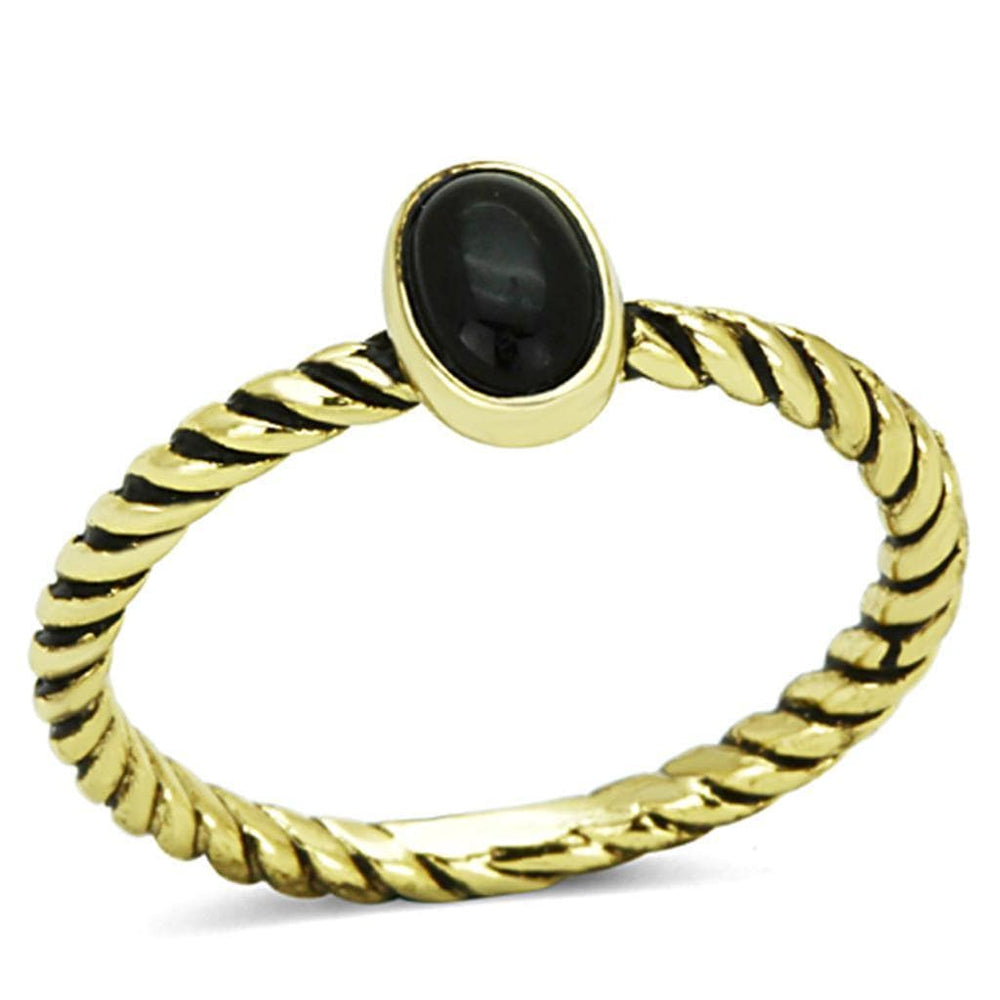 Alamode Gold Brass Ring with Synthetic Onyx in Jet - Alamode
