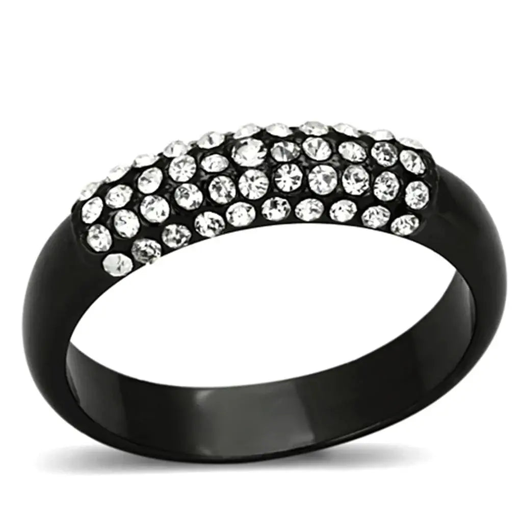 Alamode TIN Cobalt Black Brass Ring with Top Grade Crystal in Clear - Alamode - Flyclothing LLC