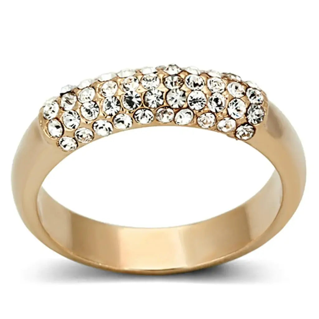 Alamode Rose Gold Brass Ring with Top Grade Crystal in Clear - Alamode - Flyclothing LLC