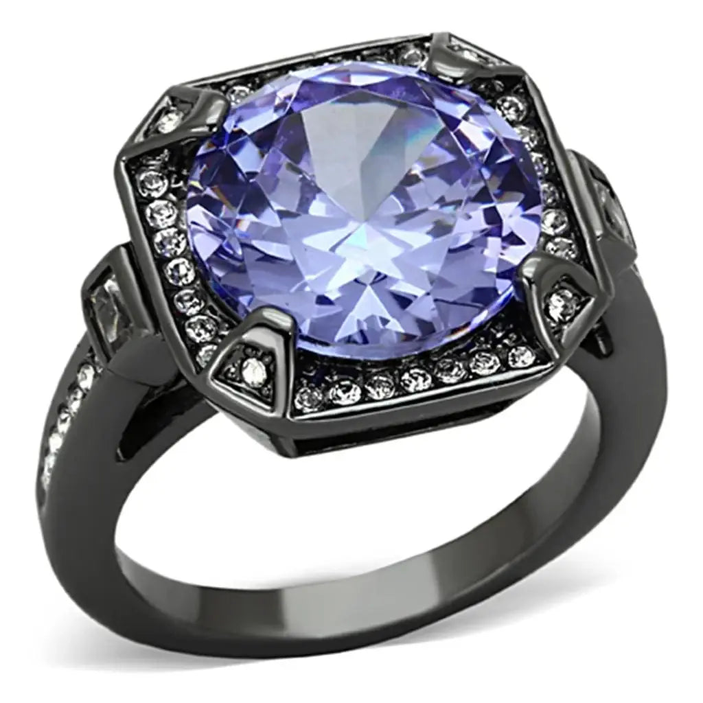 Alamode Ruthenium Brass Ring with AAA Grade CZ in Tanzanite - Alamode - Flyclothing LLC