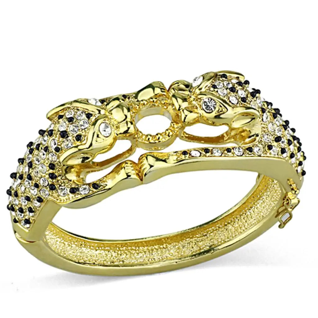 Alamode Gold Brass Bangle with Top Grade Crystal in Clear - Alamode - Flyclothing LLC