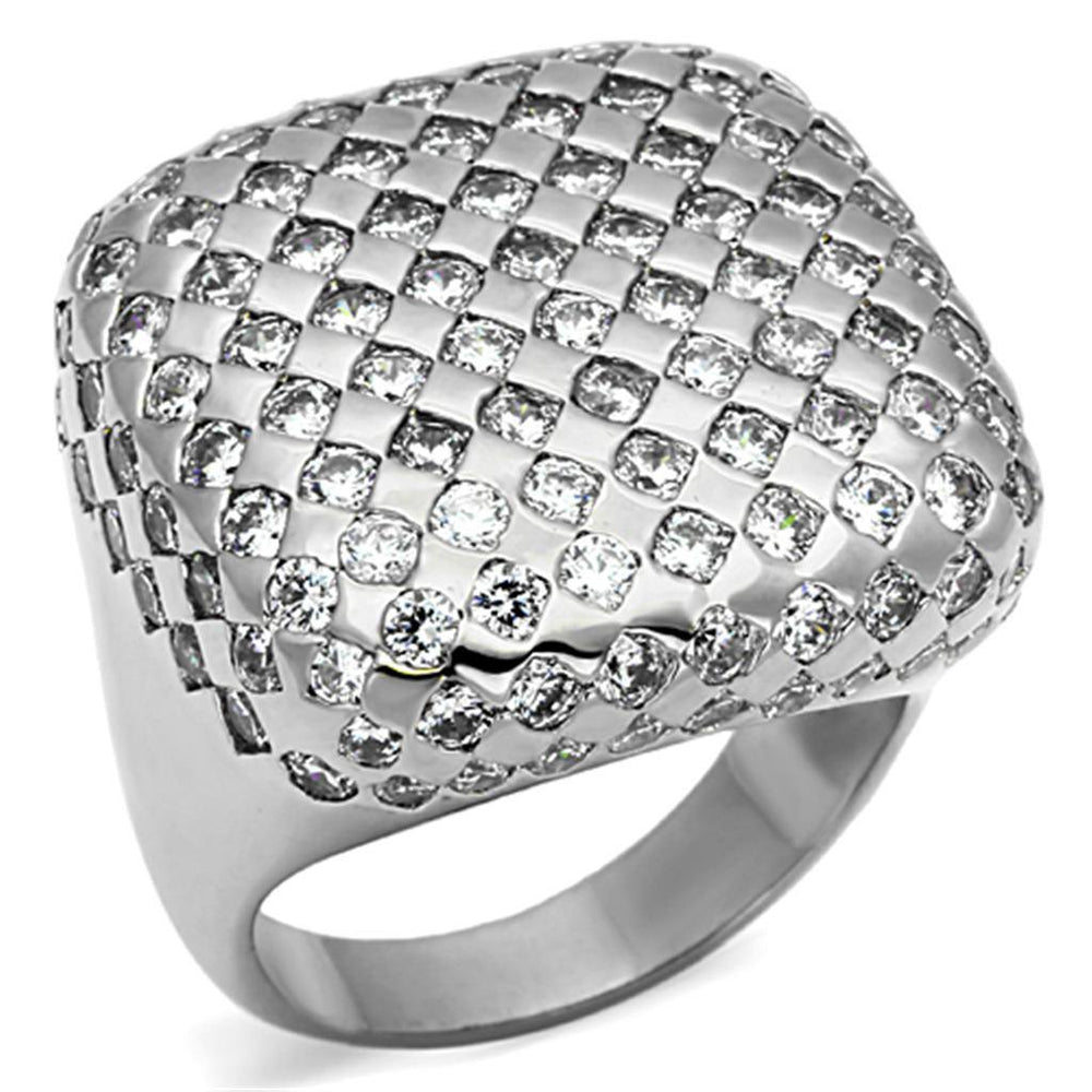 Alamode Rhodium Brass Ring with AAA Grade CZ in Clear - Alamode