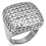 Alamode Rhodium Brass Ring with AAA Grade CZ in Clear - Alamode