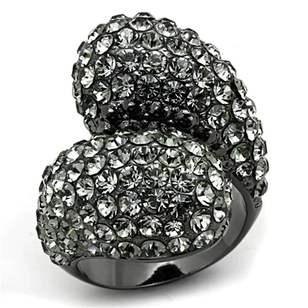 Alamode TIN Cobalt Black Brass Ring with Top Grade Crystal in Black Diamond - Alamode - Flyclothing LLC