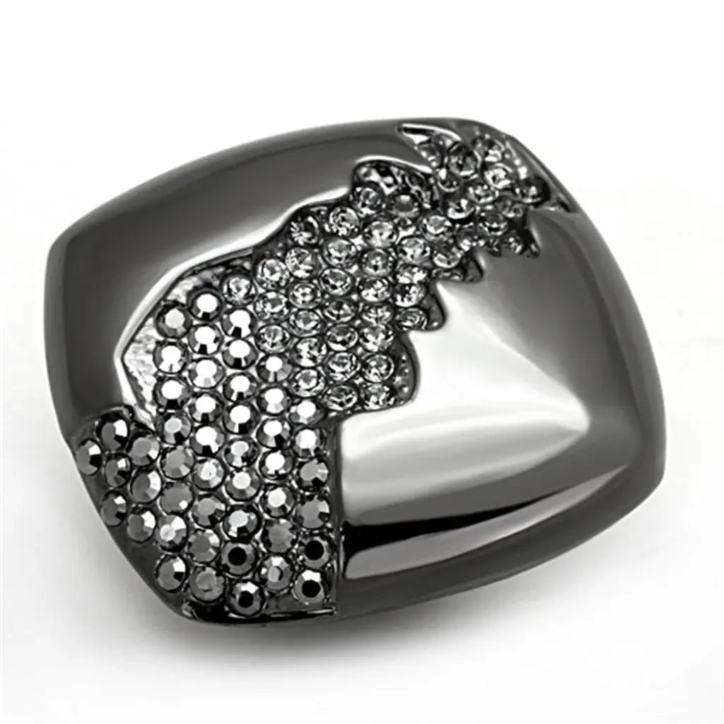Alamode TIN Cobalt Black Brass Ring with Top Grade Crystal in Black Diamond - Alamode - Flyclothing LLC