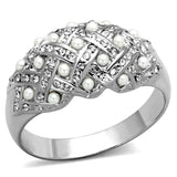 Alamode Rhodium Brass Ring with Synthetic Pearl in White - Alamode