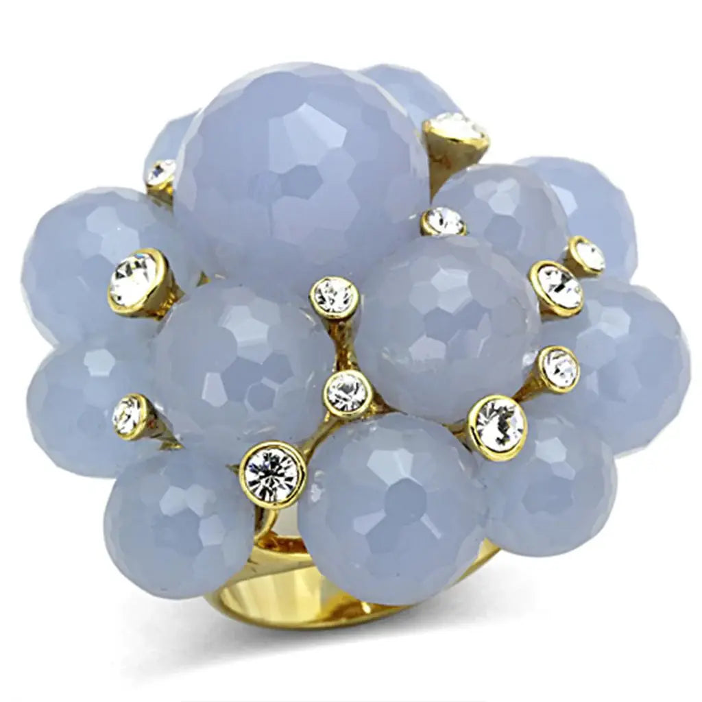 Alamode Gold Brass Ring with Synthetic Synthetic Glass in Gray - Alamode - Flyclothing LLC