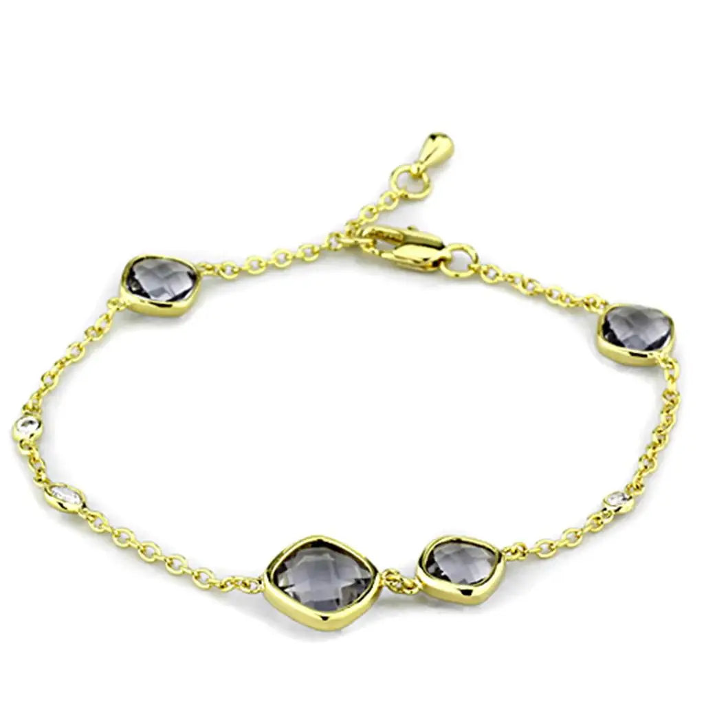 Alamode Gold Brass Bracelet with Synthetic Synthetic Glass in Amethyst - Alamode - Flyclothing LLC