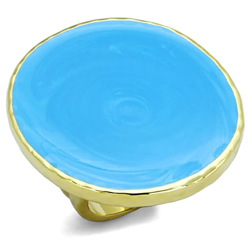 Alamode Gold Brass Ring with Epoxy in Sea Blue - Alamode - Flyclothing LLC