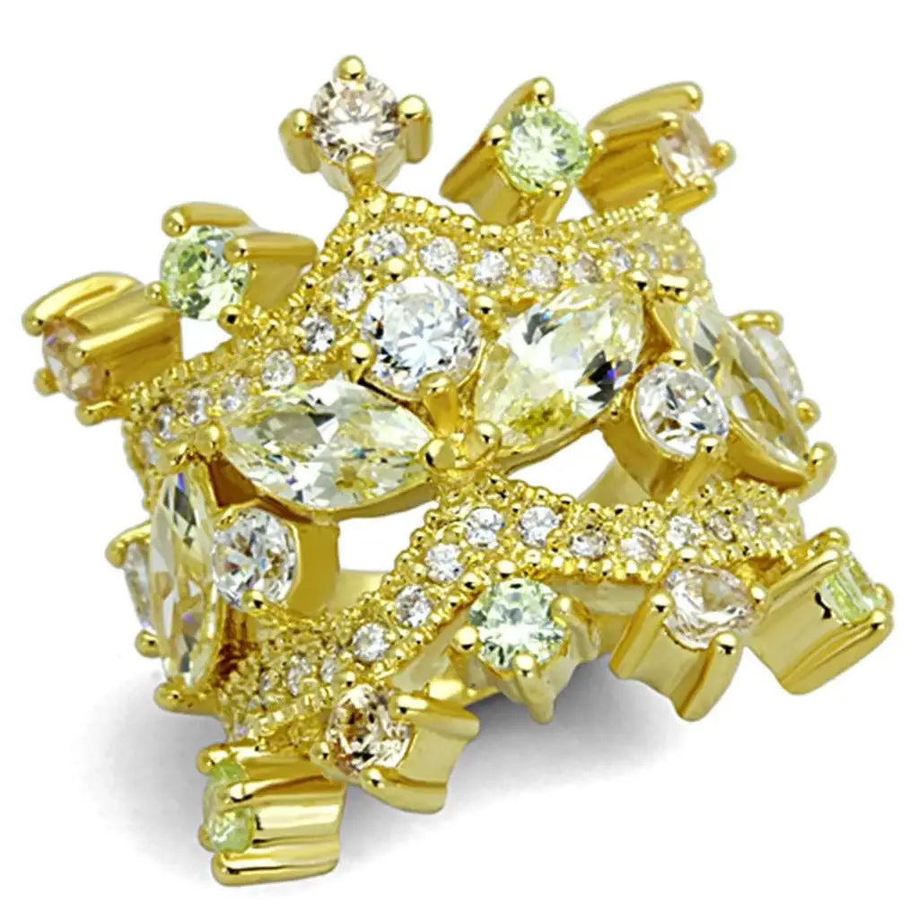 Alamode Gold Brass Ring with AAA Grade CZ in Clear - Alamode - Flyclothing LLC