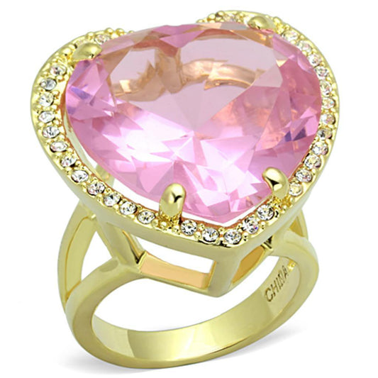 Alamode Gold Brass Ring with Synthetic Synthetic Glass in Rose - Alamode