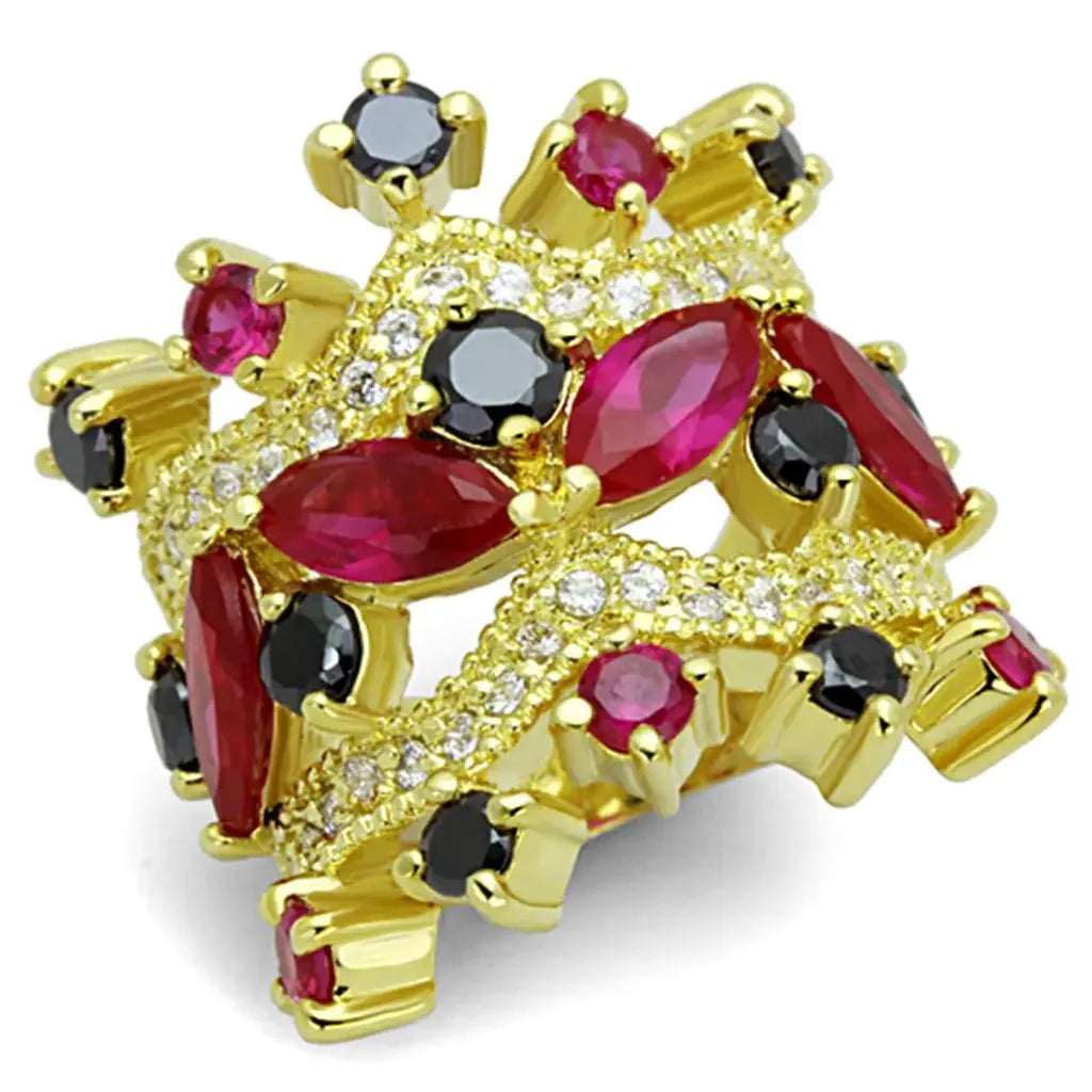 Alamode Gold Brass Ring with AAA Grade CZ in Multi Color - Alamode - Flyclothing LLC