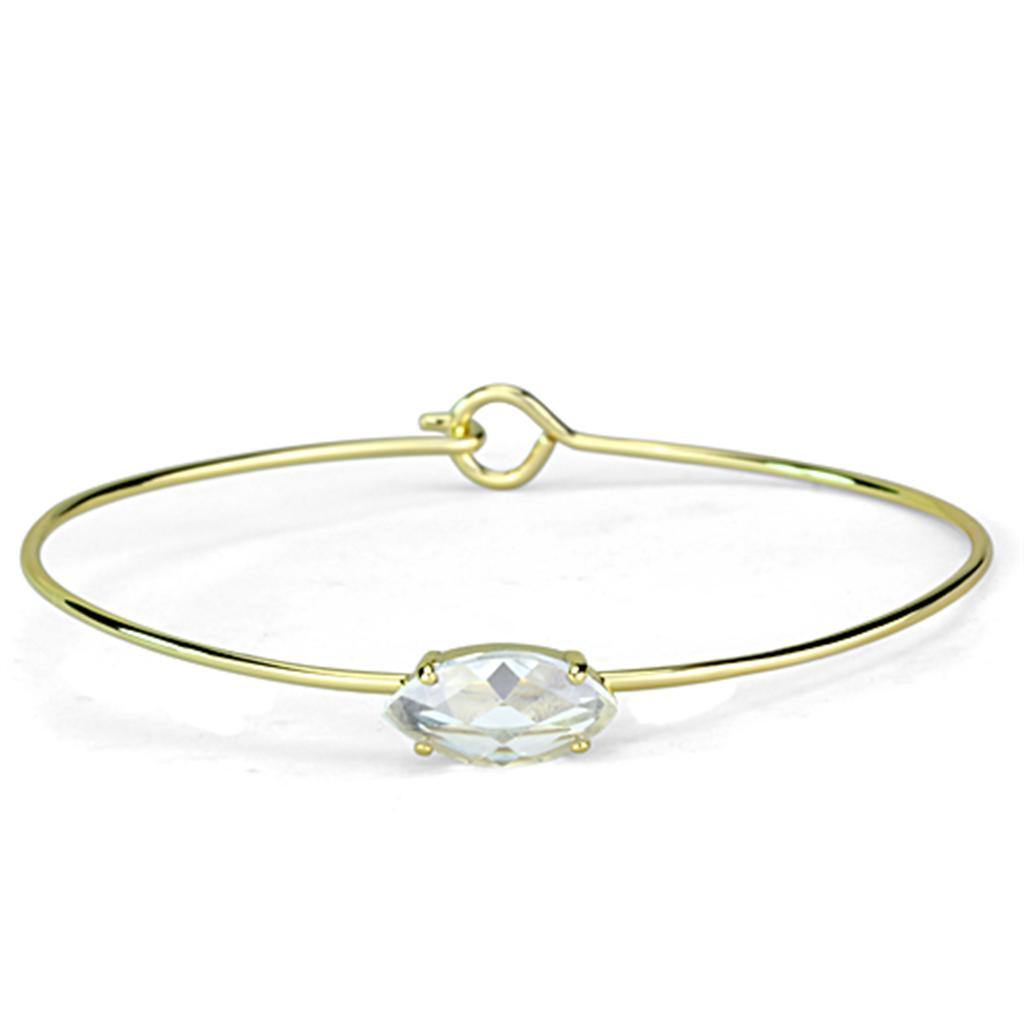 Alamode Gold Brass Bangle with AAA Grade CZ in Clear - Alamode