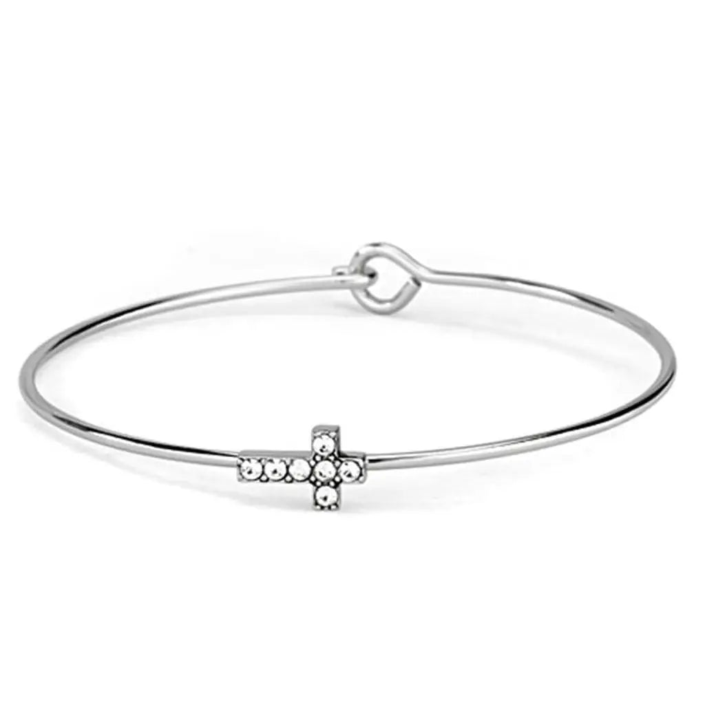 Alamode Rhodium Brass Bangle with Top Grade Crystal in Clear - Alamode - Flyclothing LLC