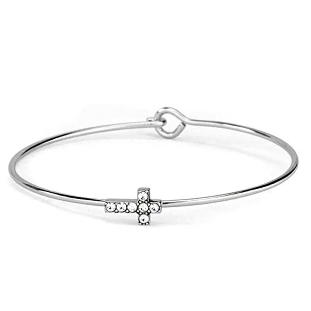 Alamode Rhodium Brass Bangle with Top Grade Crystal in Clear - Alamode - Flyclothing LLC