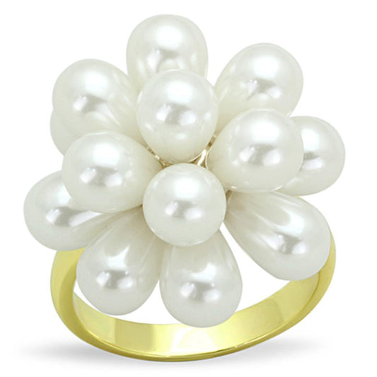 Alamode Gold Brass Ring with Synthetic Pearl in White - Alamode