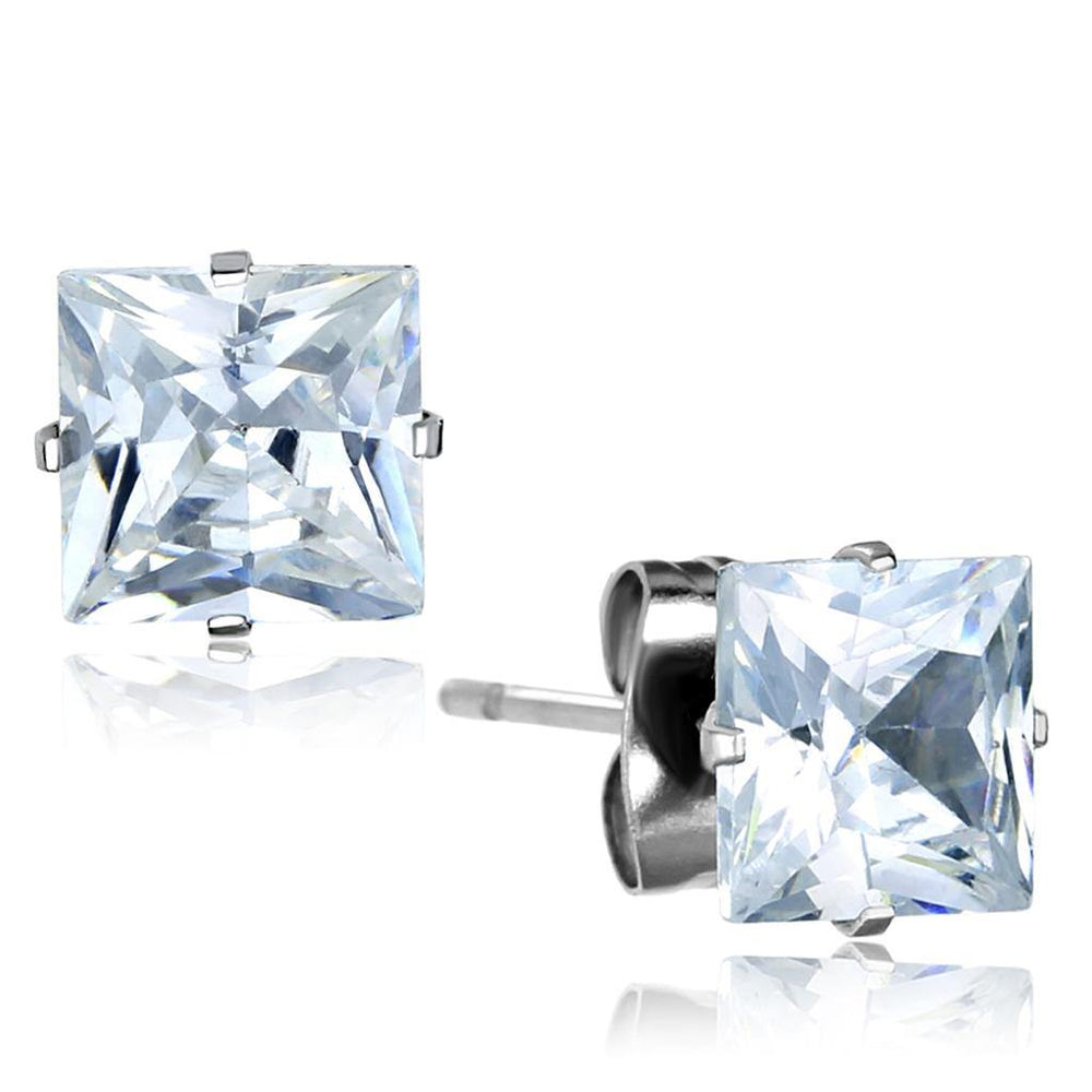 Alamode High polished (no plating) Stainless Steel Earrings with AAA Grade CZ in Clear - Alamode
