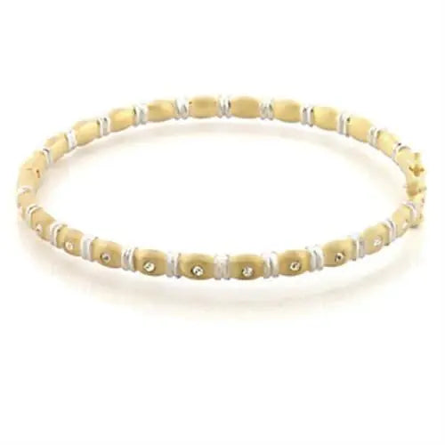 Alamode Matte Gold & Rhodium Brass Bangle with Top Grade Crystal in Clear - Alamode - Flyclothing LLC