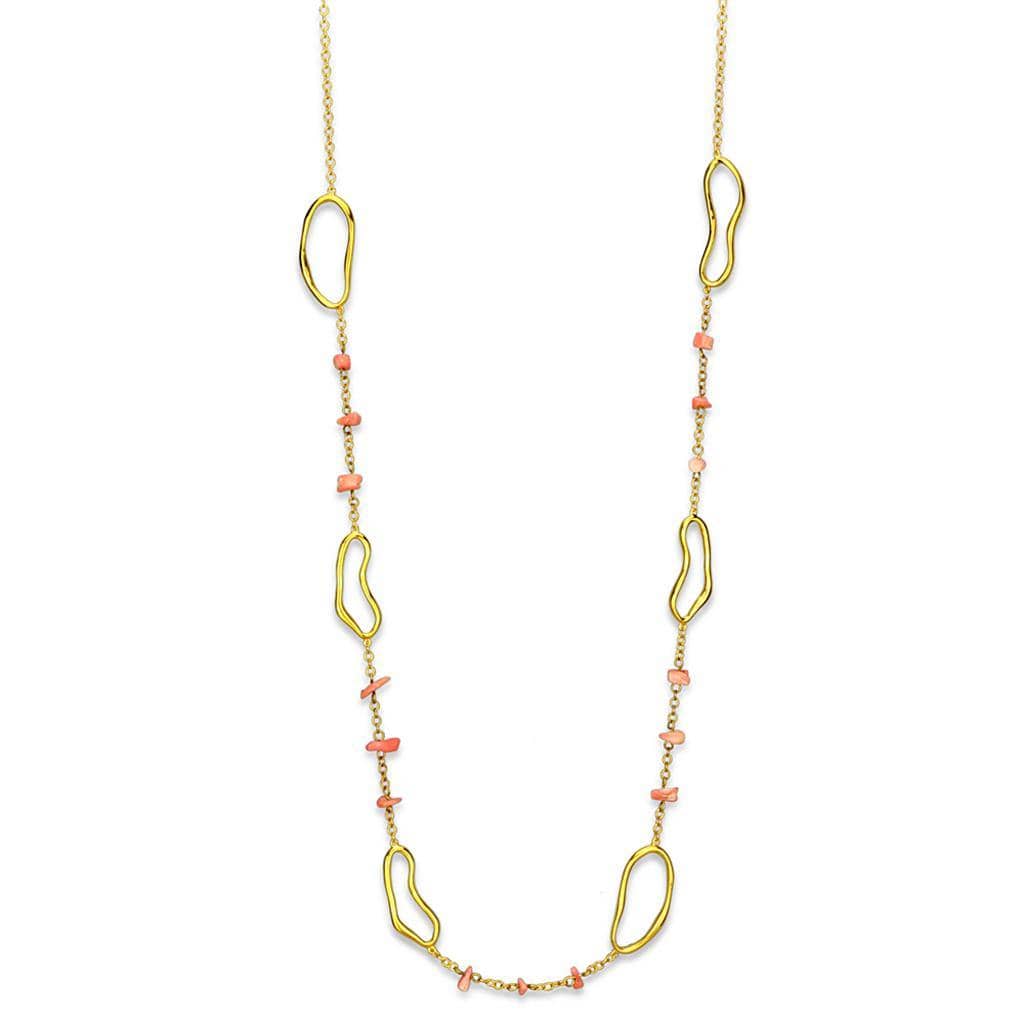 Alamode Gold Brass Necklace with Semi-Precious Coral in Rose - Alamode