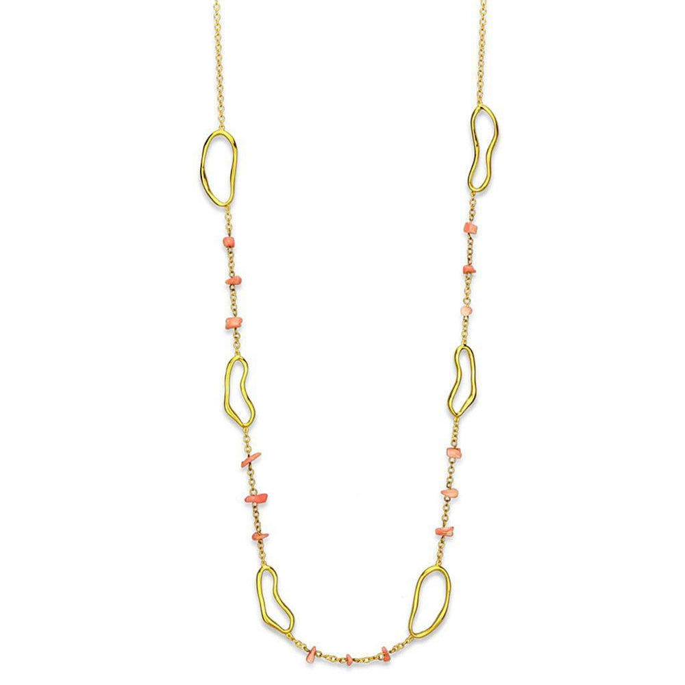 Alamode Gold Brass Necklace with Semi-Precious Coral in Rose - Alamode