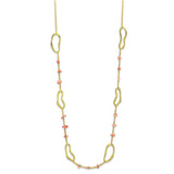 Alamode Gold Brass Necklace with Semi-Precious Coral in Rose - Alamode