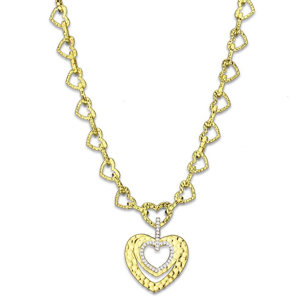 Alamode Gold Brass Necklace with AAA Grade CZ in Clear - Alamode