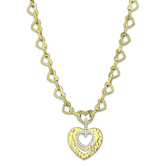 Alamode Gold Brass Necklace with AAA Grade CZ in Clear - Alamode