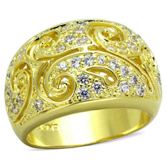 Alamode Gold Brass Ring with AAA Grade CZ in Clear - Alamode