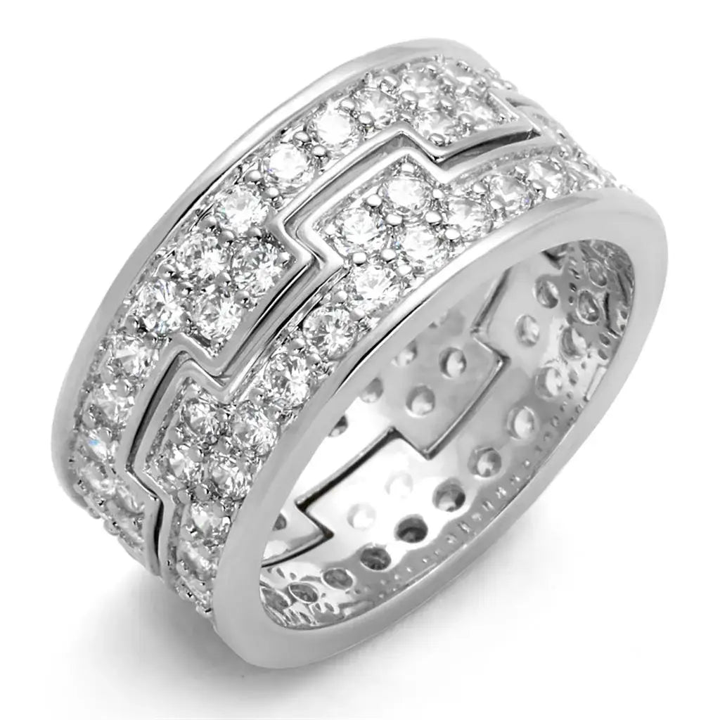 Alamode Rhodium Brass Ring with AAA Grade CZ in Clear - Alamode - Flyclothing LLC