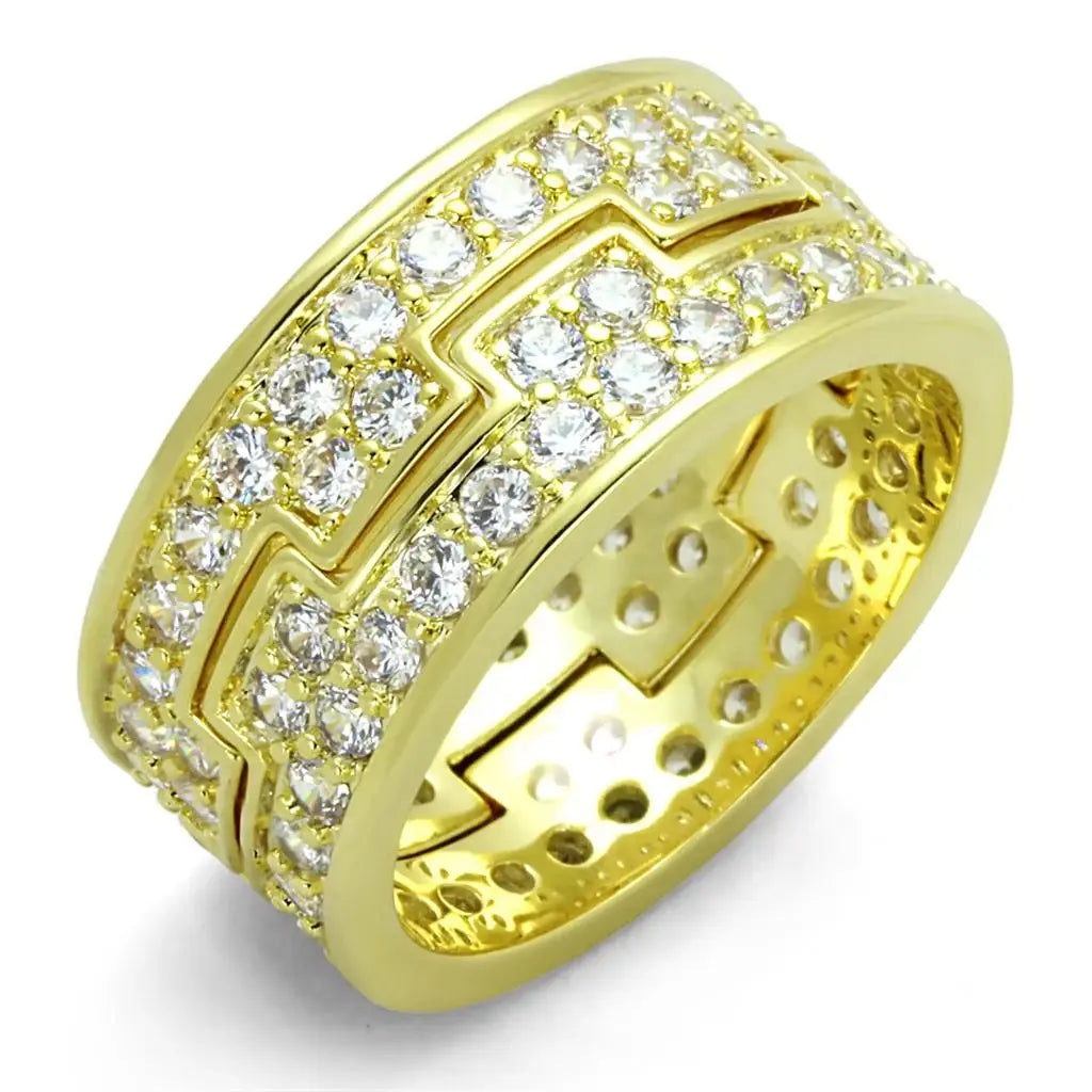 Alamode Gold Brass Ring with AAA Grade CZ in Clear - Alamode - Flyclothing LLC