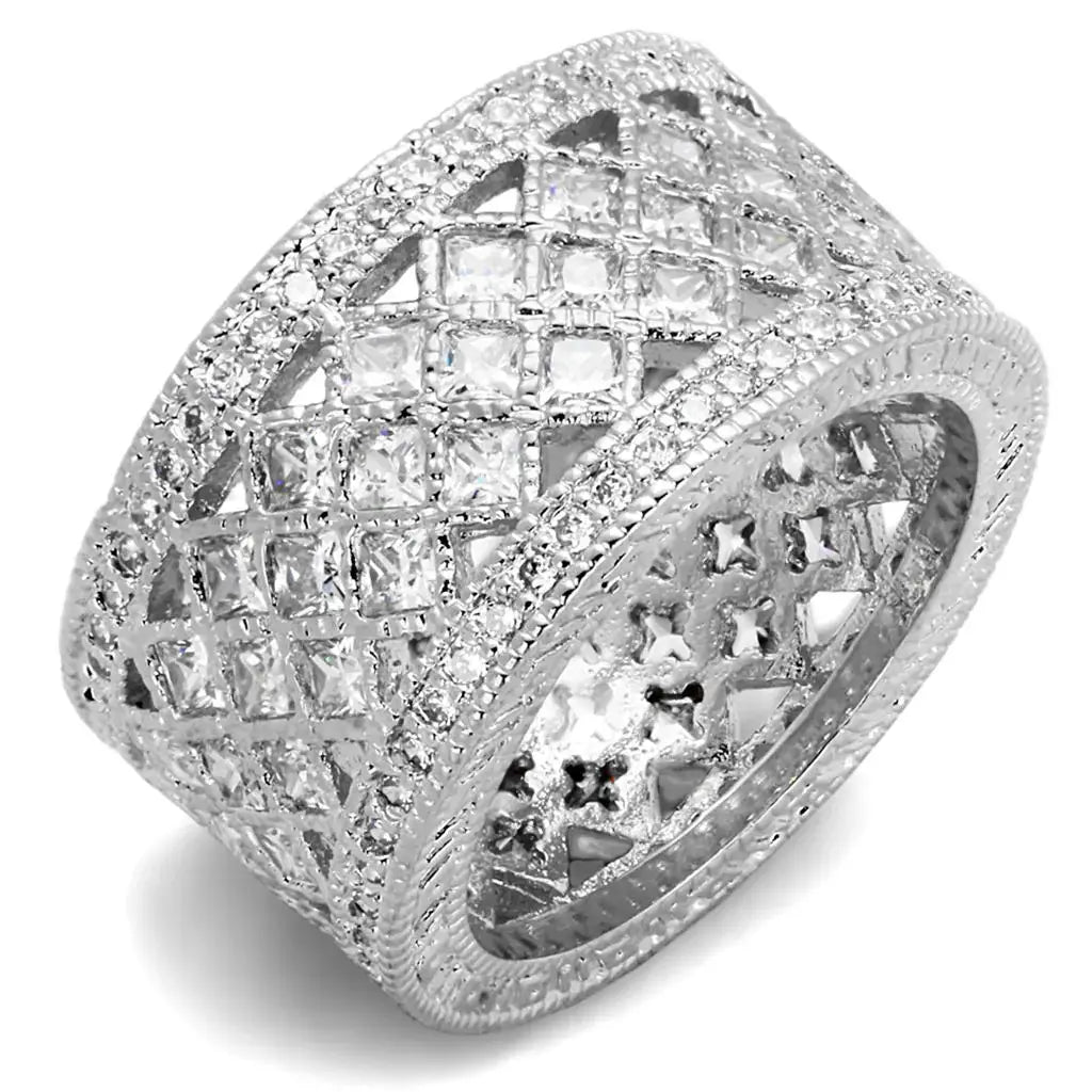Alamode Rhodium Brass Ring with AAA Grade CZ in Clear - Alamode - Flyclothing LLC