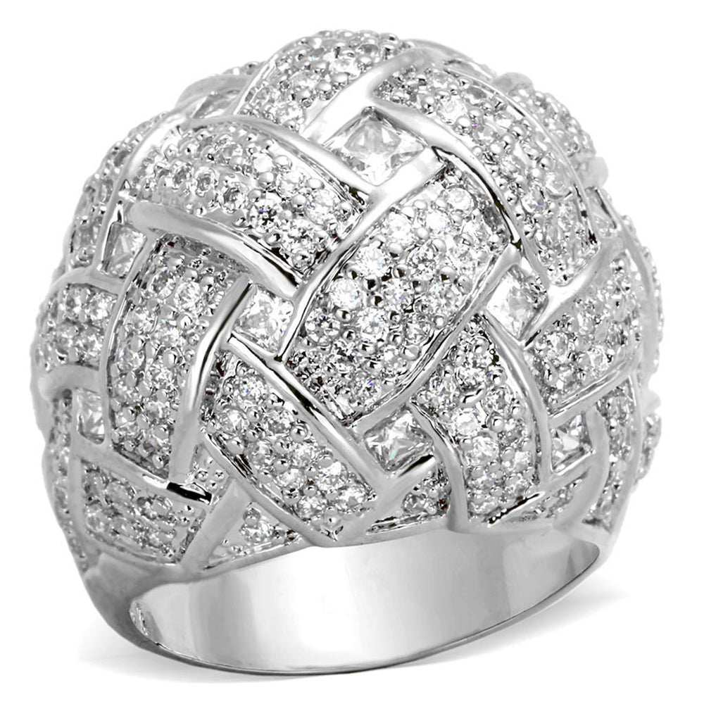 Alamode Rhodium Brass Ring with AAA Grade CZ in Clear - Alamode