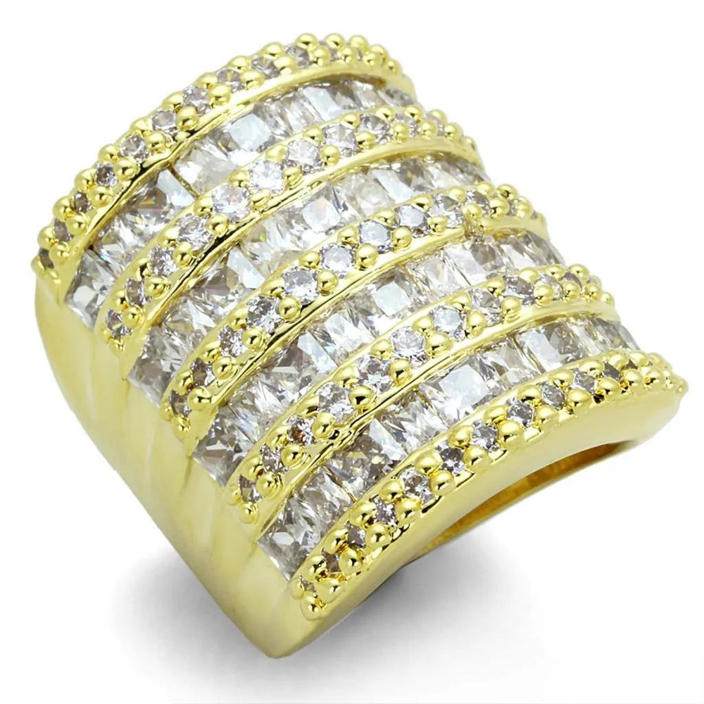 Alamode Gold Brass Ring with AAA Grade CZ in Clear - Alamode